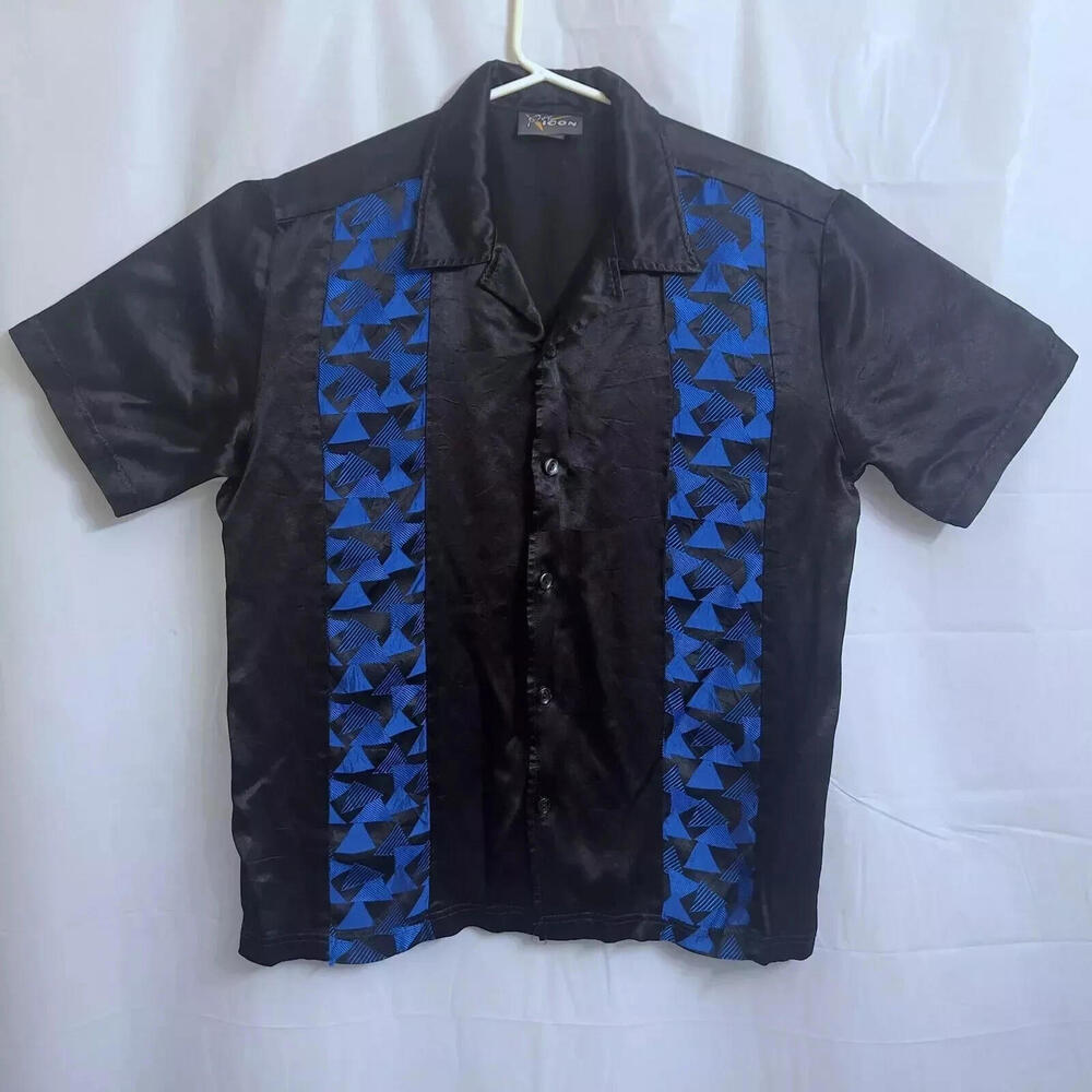 Vintage Pop Icon Button Up Shirt Men's Medium M Black / Blue Bowling Rockabilly